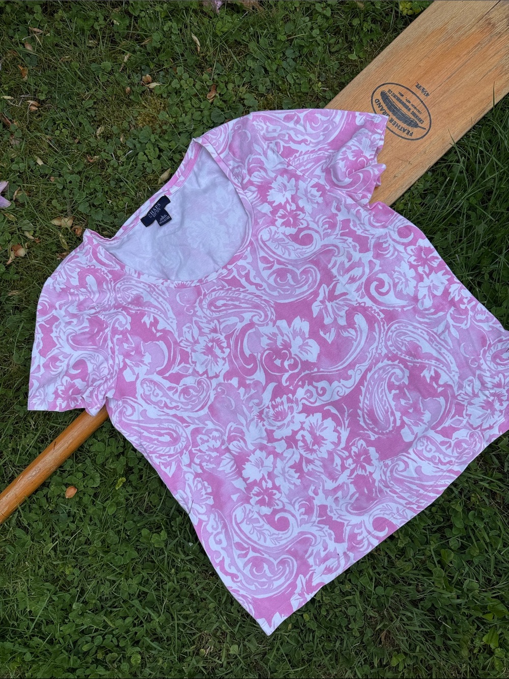 Chaps Pink & White Paisley Scoop-Neck Tee Sz. L